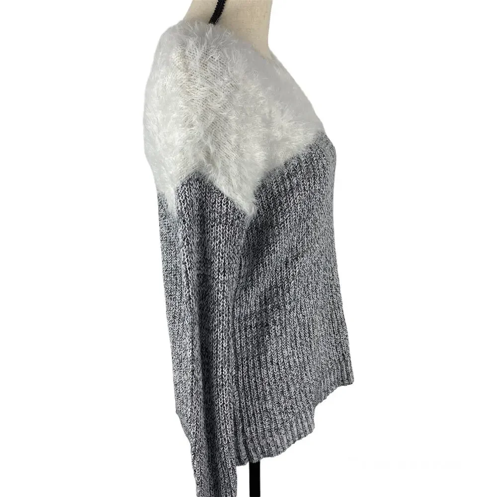 Two By Vince Camuto Sweater Eyelash Marled Knit Colorblock Gray White XS
